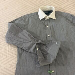Polo Ralph Lauren Black Striped Dress Shirt with White Collar French Cuffs 15